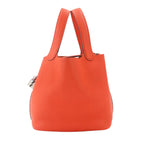 Hermes Picotin Lock PM Hand Bag Taurillon Clemence Orange Silver