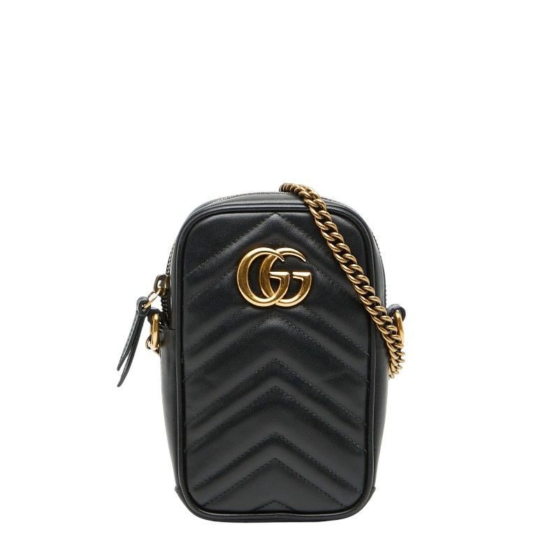Gucci GG Marmont Chain Mini Shoulder Bag Black Leather