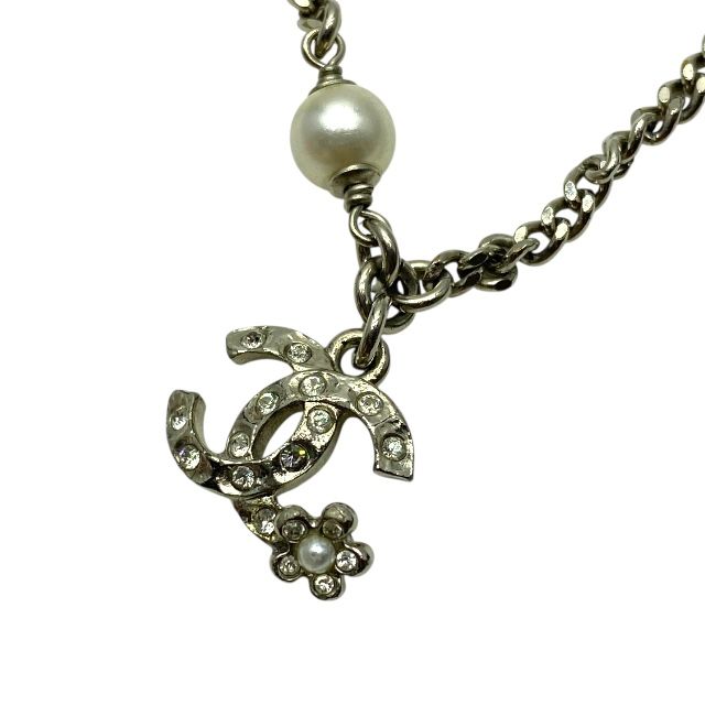 Chanel Bracelet C21 B Coco Mark Accessories Jewelry Faux Pearl Rhinestone Silver — view 5