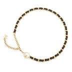 Chanel Chain Belt CC Logo Leather Metal Black