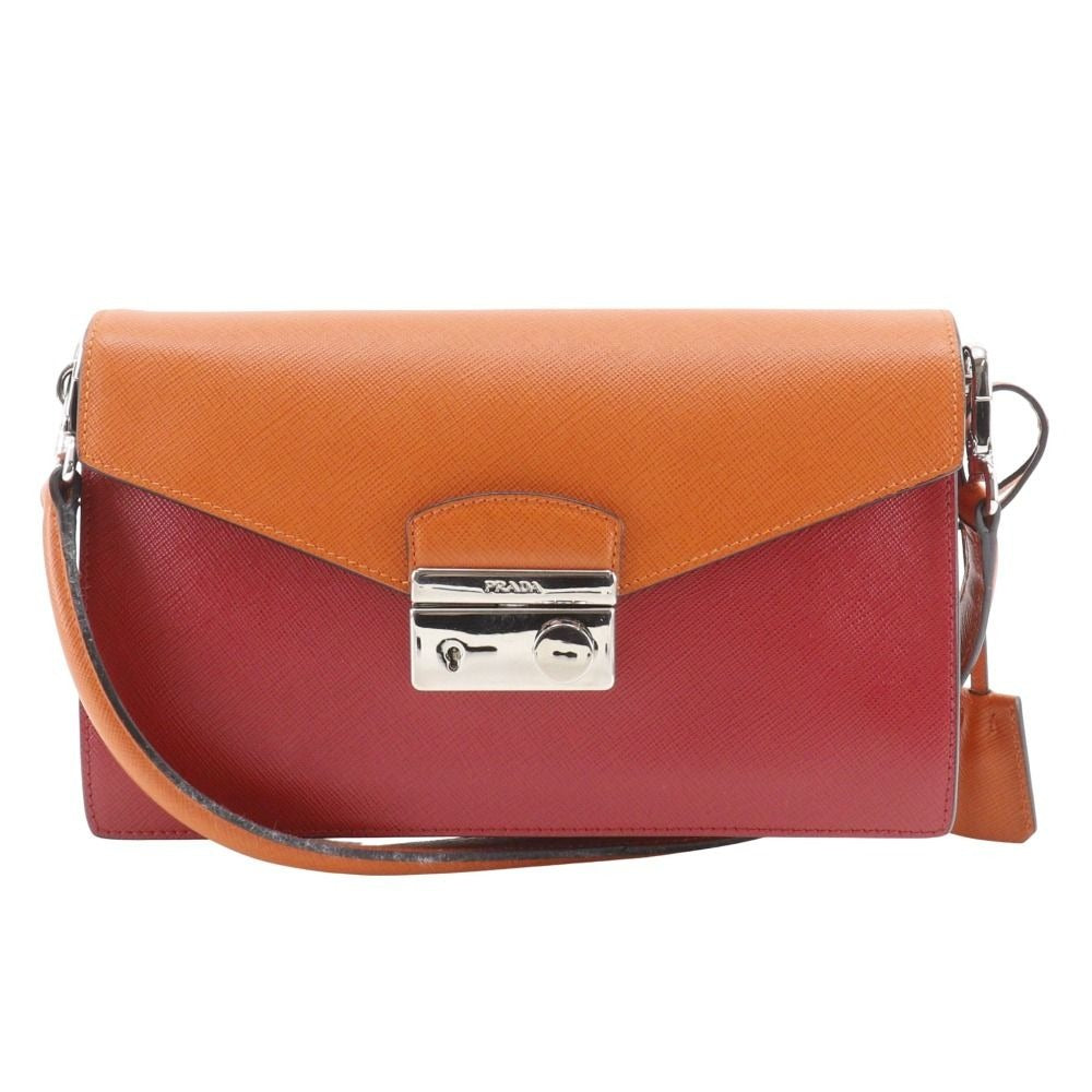 Prada 2-Way Clutch Saffiano Red Orange Shoulder Bag