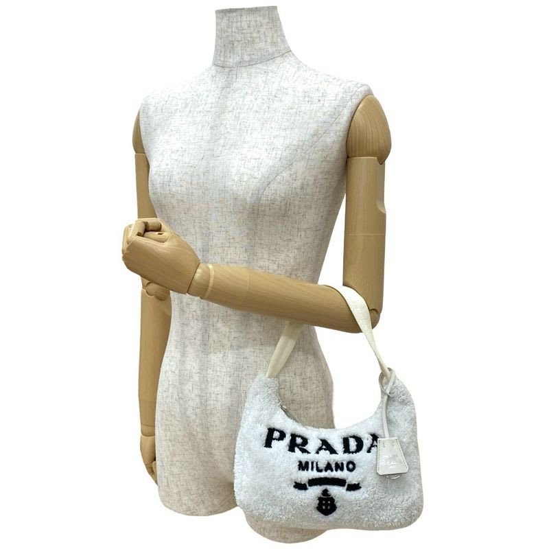 Prada Terry Mini Triangle Logo Hardware Pile Handbag One Shoulder Bag
