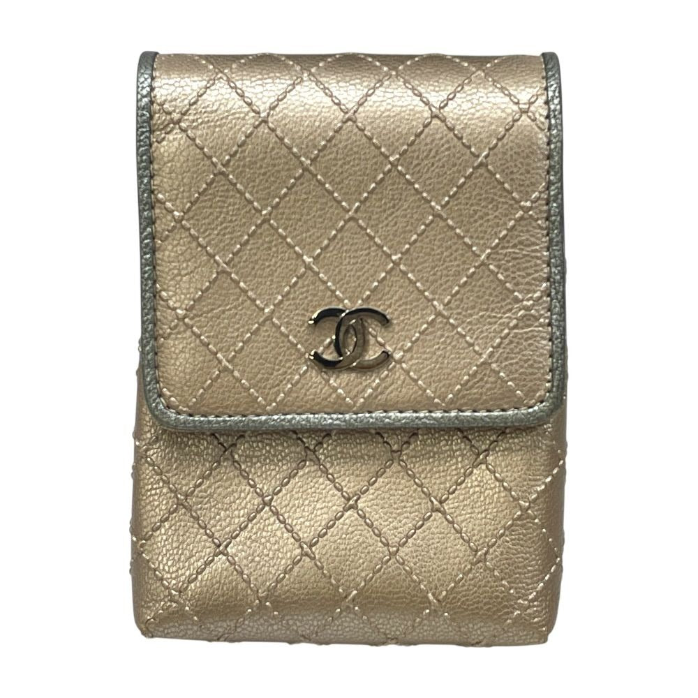 Chanel Bicolor CC Logo Cigarette Case Tobacco Multi Quilted Leather Hat