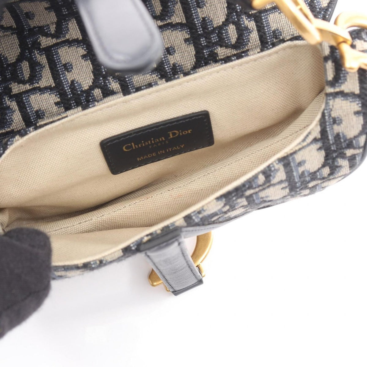 Dior Handbag Saddle Bag Mini Oblique Jacquard Navy Canvas Leather — view 3