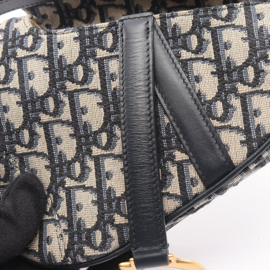 Dior Handbag Saddle Bag Mini Oblique Jacquard Navy Canvas Leather — view 6