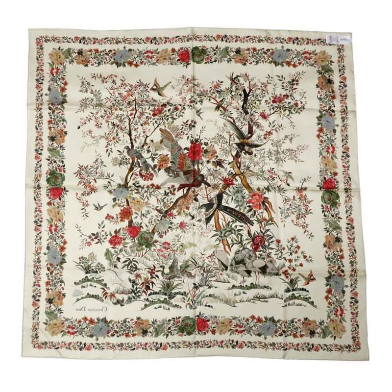 Dior Square Scarf Floral Pattern Beige 25 Jah090 Zkdo Accessories — view 2