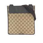 Gucci Brown Beige Silver GG Canvas Leather Shoulder Bag Pochette
