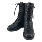 Chanel CC Logo Side Zip Lace Up Boots 36.5 Black