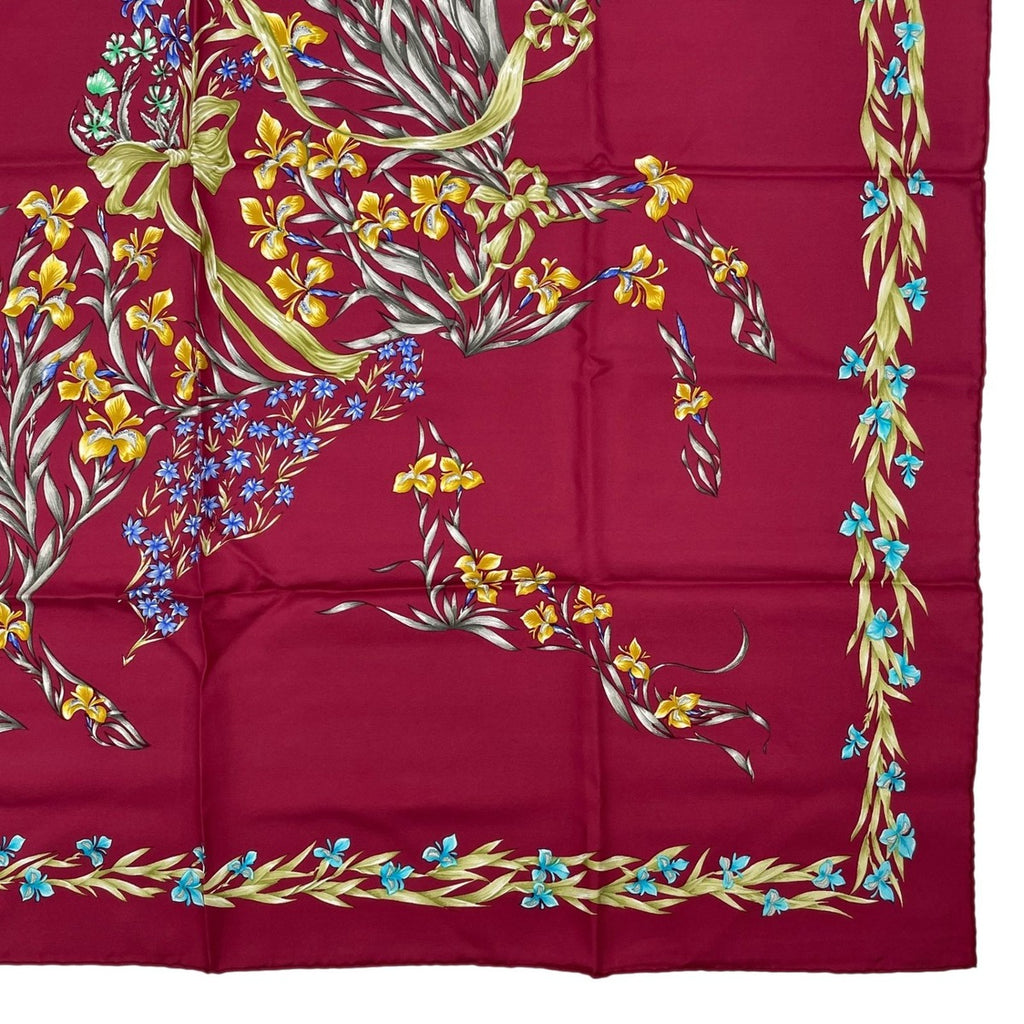Hermes Scarf Silk Carre 90 Cheval Fleuri Flower Blooming Horse Bordeaux — view 5