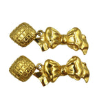 Chanel Vintage Ribbon Metal Gold Earrings 0206 — view 4