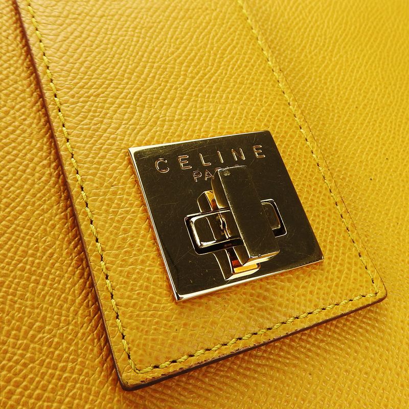 Celine Shoulder Bag Leather Yellow Gold Hardware Shape Push Turnlock — view 5