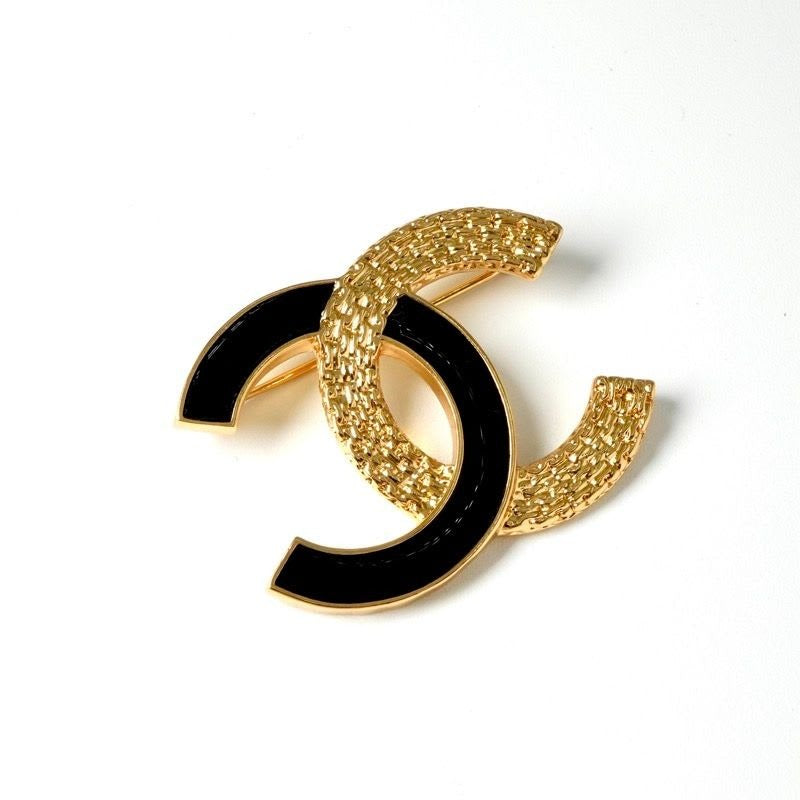 Chanel Brooch Corsage Gold Black Coco Mark