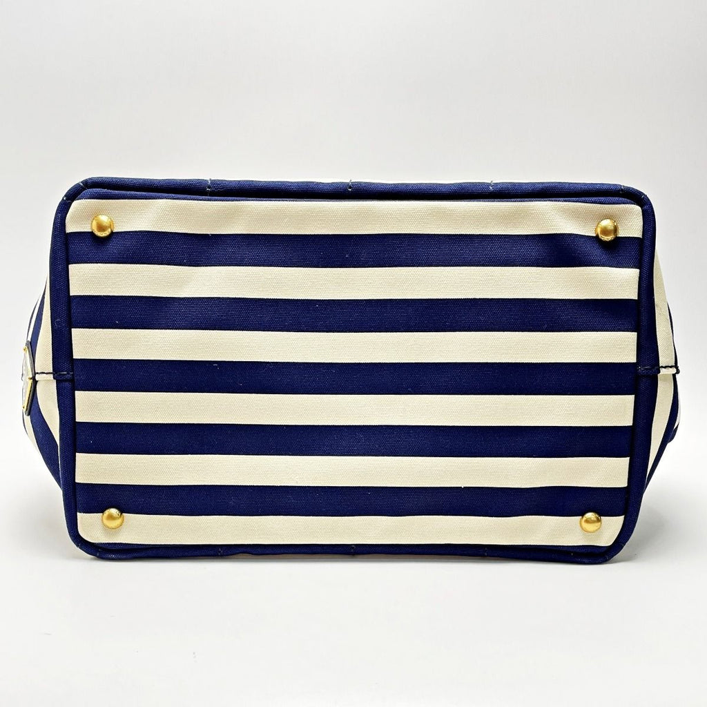 Prada Canapa B2642 B Navy Ivory Tote Canvas — view 2