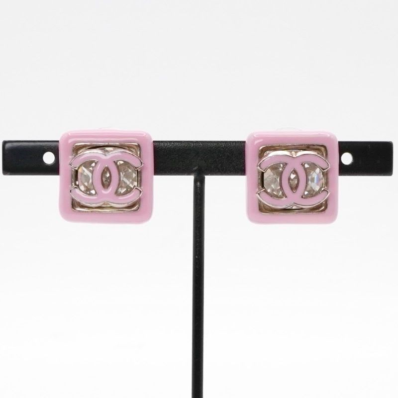 Chanel Earrings Silver Pink Coco Mark Square — view 7