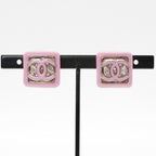 Chanel Earrings Silver Pink Coco Mark Square — view 7