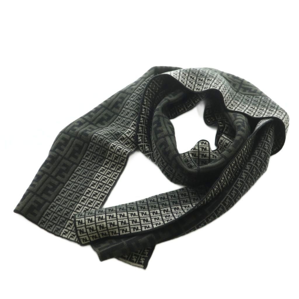 Fendi Scarf Wool Zucca Pattern Black Gray