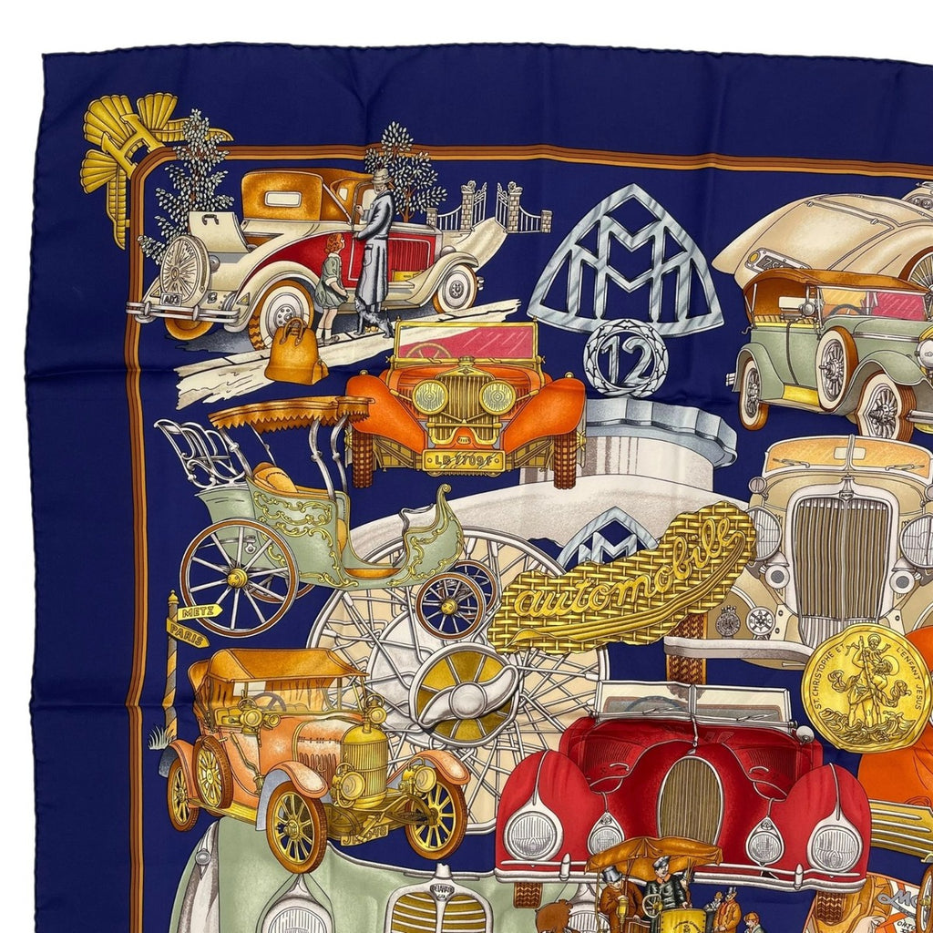 Hermes Scarf Silk Carre 90 L'elegance Et le Confort en Automobile Comfort Navy — view 2
