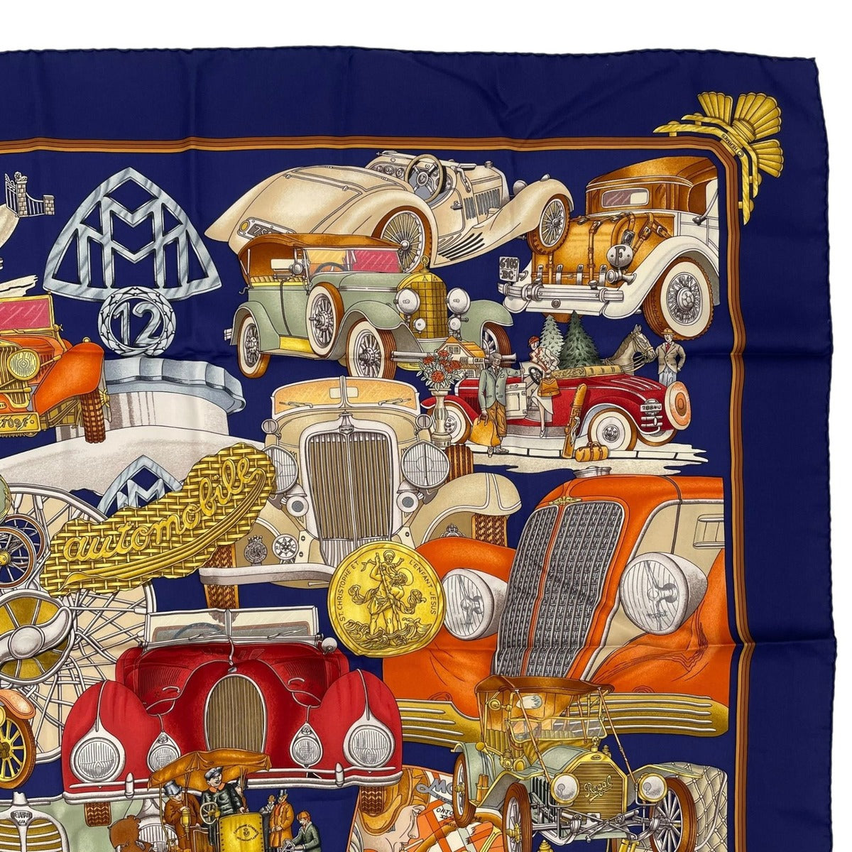 Hermes Scarf Silk Carre 90 L'elegance Et le Confort en Automobile Comfort Navy — view 3