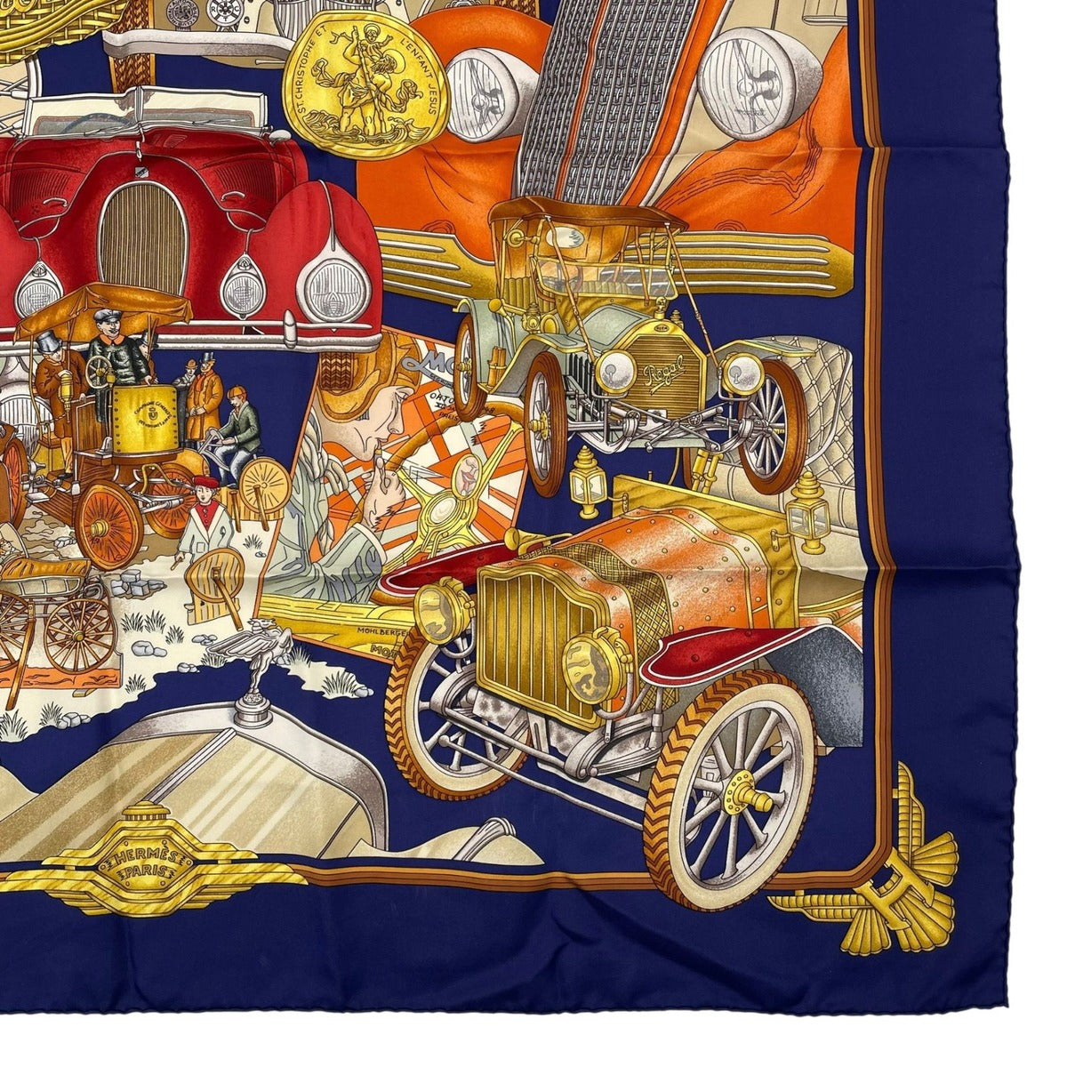 Hermes Scarf Silk Carre 90 L'elegance Et le Confort en Automobile Comfort Navy — view 5