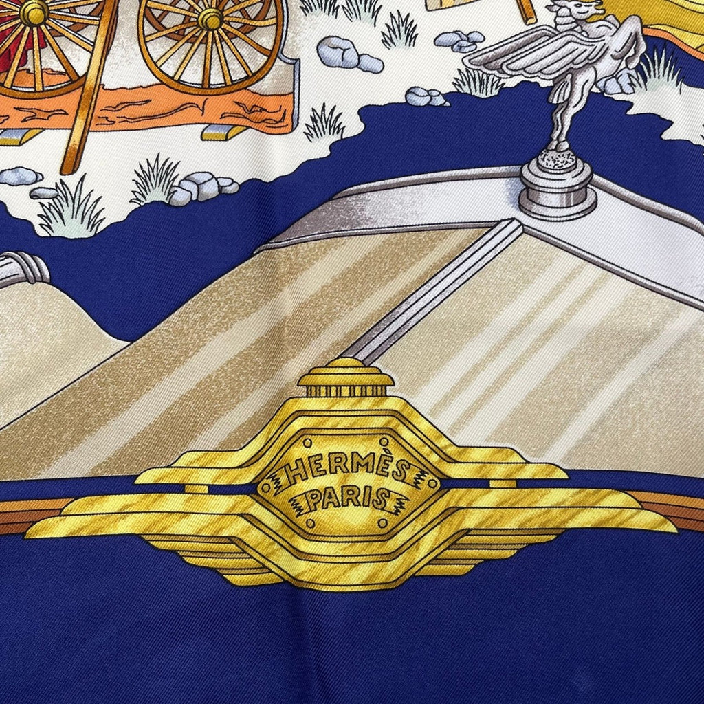 Hermes Scarf Silk Carre 90 L'elegance Et le Confort en Automobile Comfort Navy — view 6