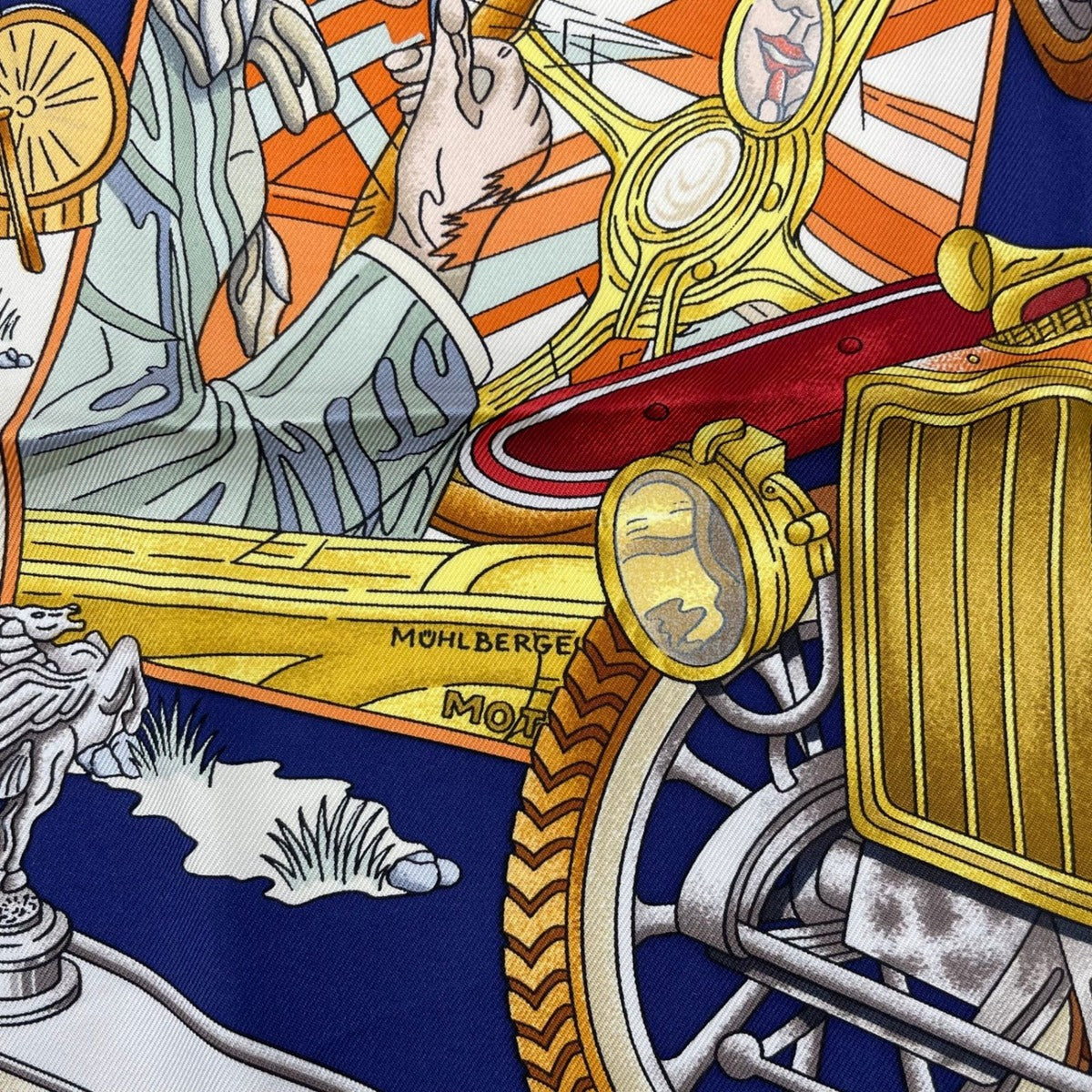 Hermes Scarf Silk Carre 90 L'elegance Et le Confort en Automobile Comfort Navy — view 8