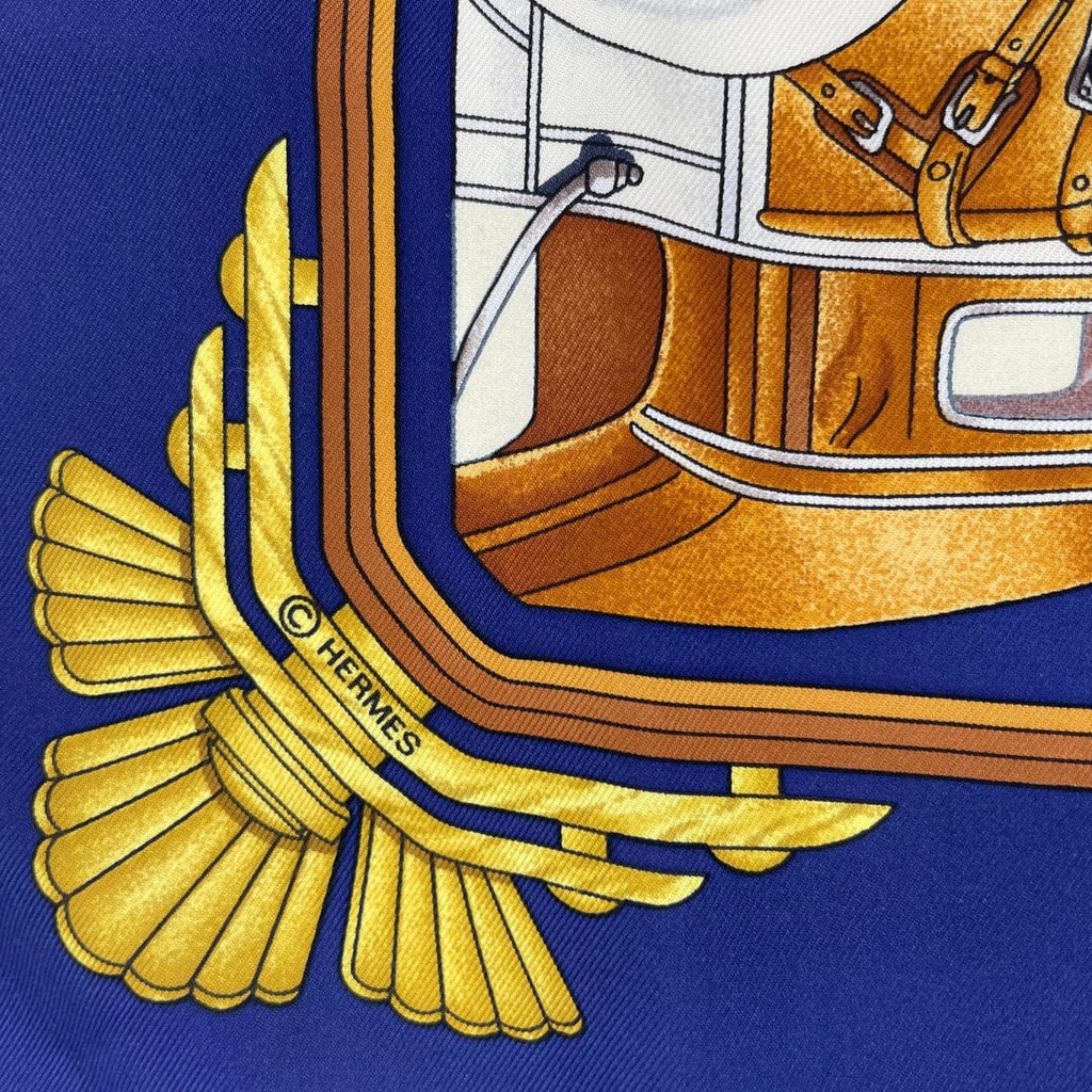 Hermes Scarf Silk Carre 90 L'elegance Et le Confort en Automobile Comfort Navy — view 9
