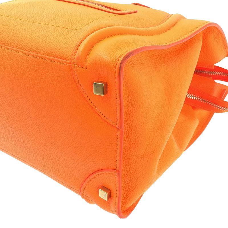 Celine Phoebe Period Luggage Mini Shopper Leather Tote Bag Orange — view 7