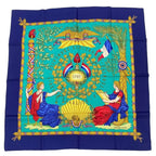 Hermes Scarf Carre 90 in Commemoration Of The French Revolution Silk Blue