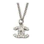 Chanel Coco Mark CC Rhinestone Silver White