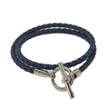 Hermes Glenan Double Tour Bracelet Navy Silver