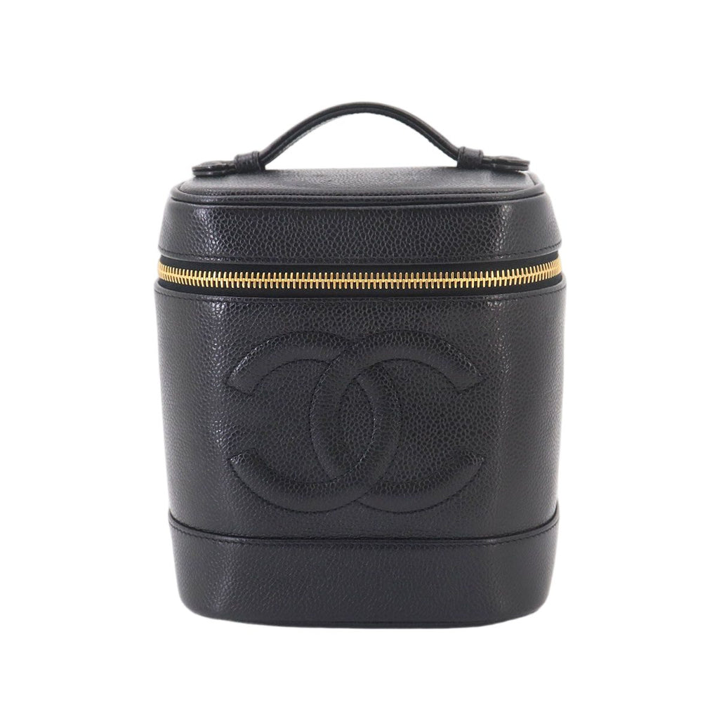 Chanel Vanity Hand Bag Caviar Leather Black CC Logo Gold