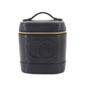 Chanel Vanity Hand Bag Caviar Leather Black CC Logo Gold
