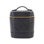 Chanel Vanity Hand Bag Caviar Leather Black CC Logo Gold