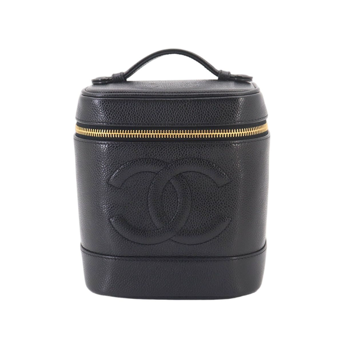 Chanel Vanity Hand Bag Caviar Leather Black CC Logo Gold