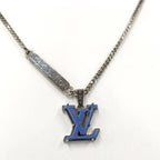 Louis Vuitton Pendant Monogram Chain Necklace LV Initial Plated Blue Silver
