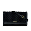 Prada Wallet on Chain Bifold Black Nero Nylon Leather Quilted 12 One Point Logo