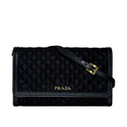 Prada Wallet on Chain Bifold Black Nero Nylon Leather Quilted 12 One Point Logo