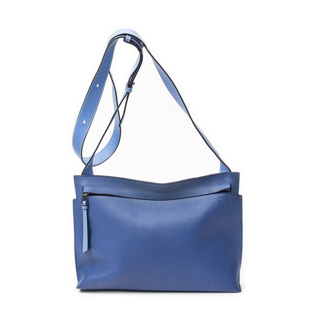 Loewe Web Media Messenger Blue Light Grain Calfskin Leather Blue.