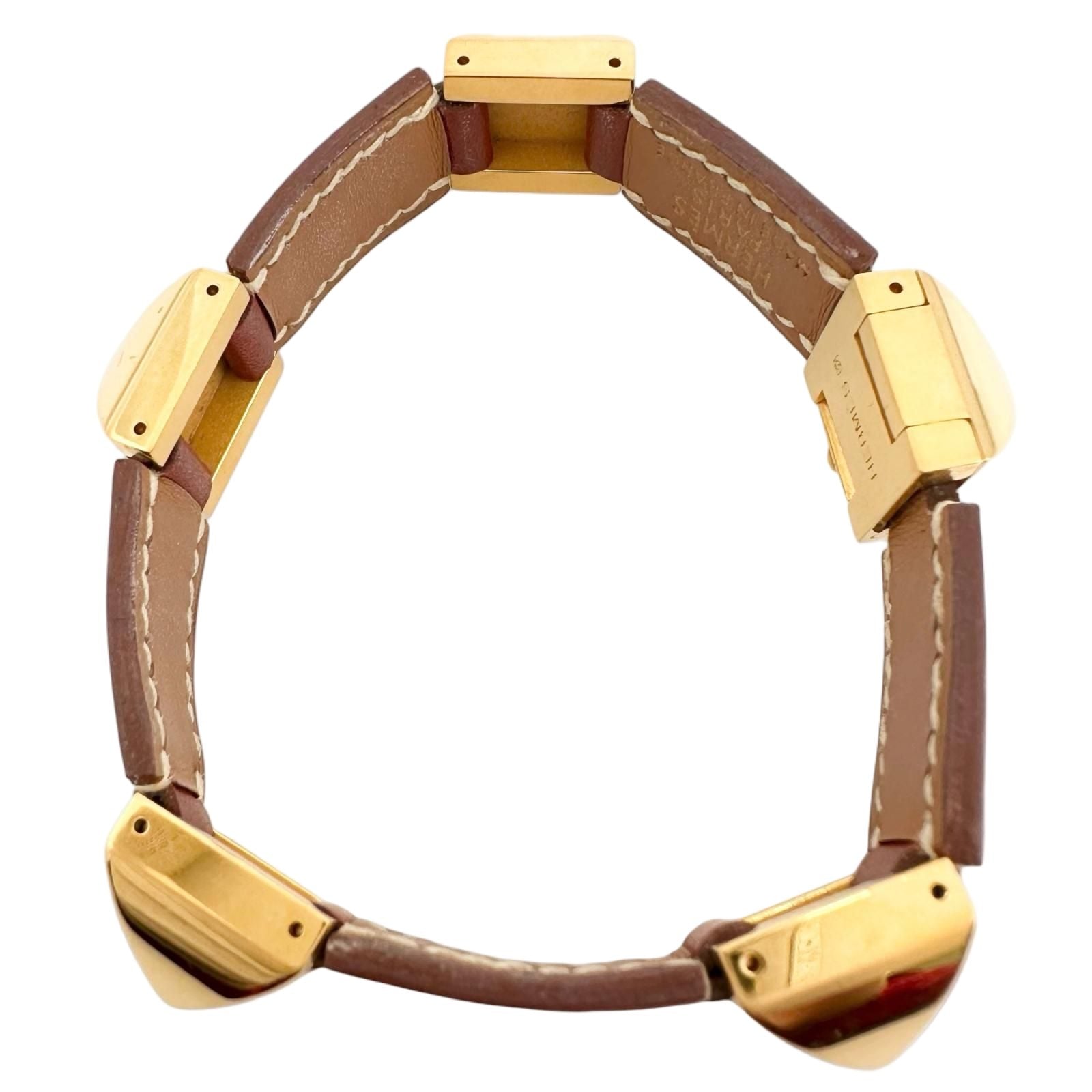 Hermes Leather Metal Brown Bracelet Gold — view 2
