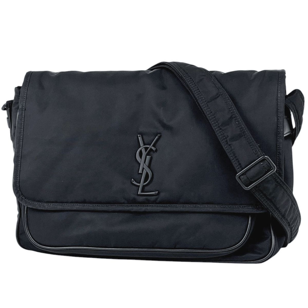 Saint Laurent Yves Logo Shoulder Bag Nylon Black