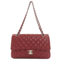 Chanel Quilted Double Flap Silver Shoulder Bag Grained Calfskin