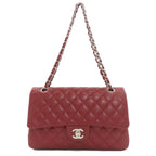 Chanel Quilted Double Flap Silver Shoulder Bag Grained Calfskin