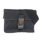 Gucci Black Silver GG Canvas Leather Belt Bag Waist Pouch