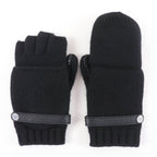 Hermes Baltimore Mittens Cashmere Leather Silver Series Knit Gloves Black — view 3