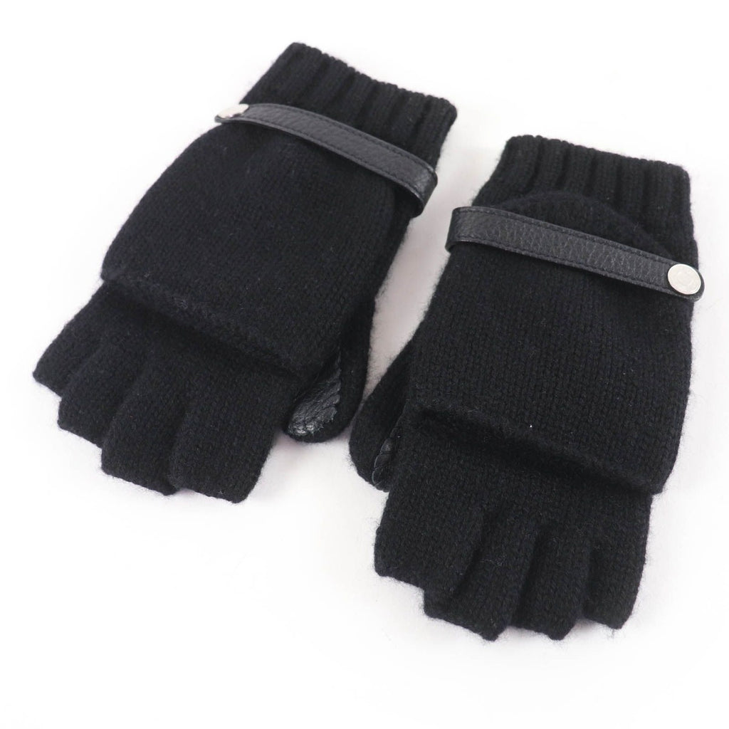 Hermes Baltimore Mittens Cashmere Leather Silver Series Knit Gloves Black — view 4