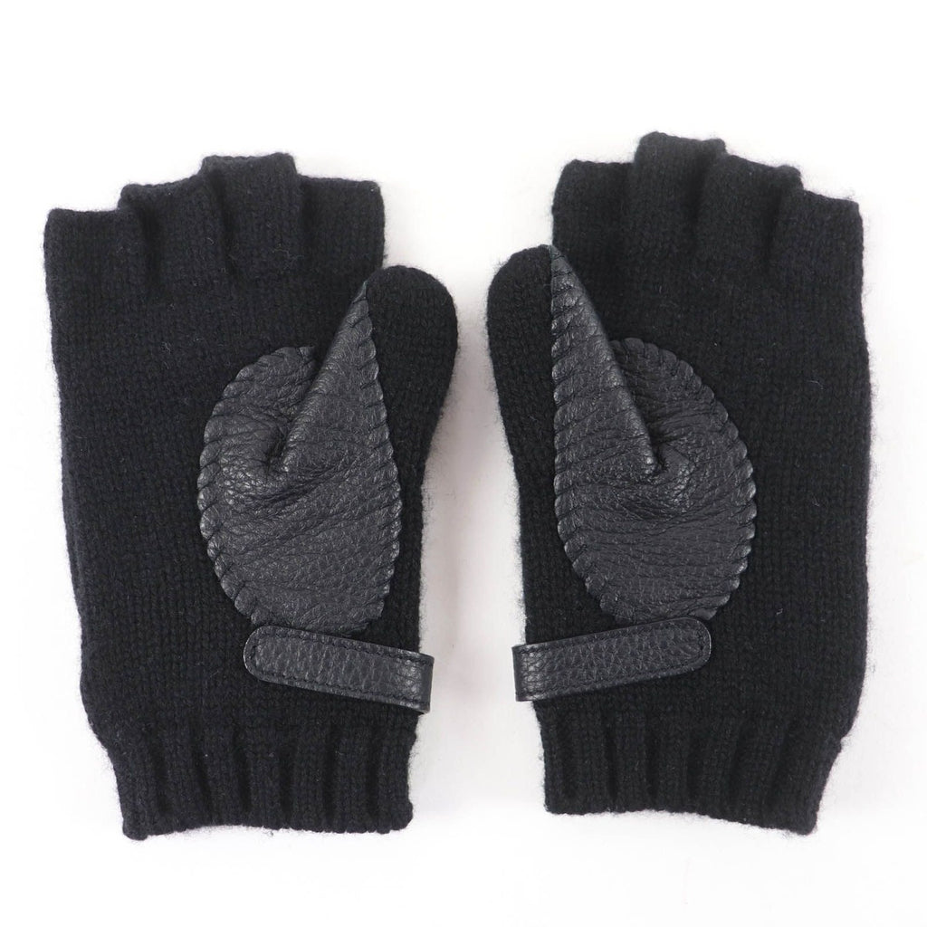 Hermes Baltimore Mittens Cashmere Leather Silver Series Knit Gloves Black — view 5
