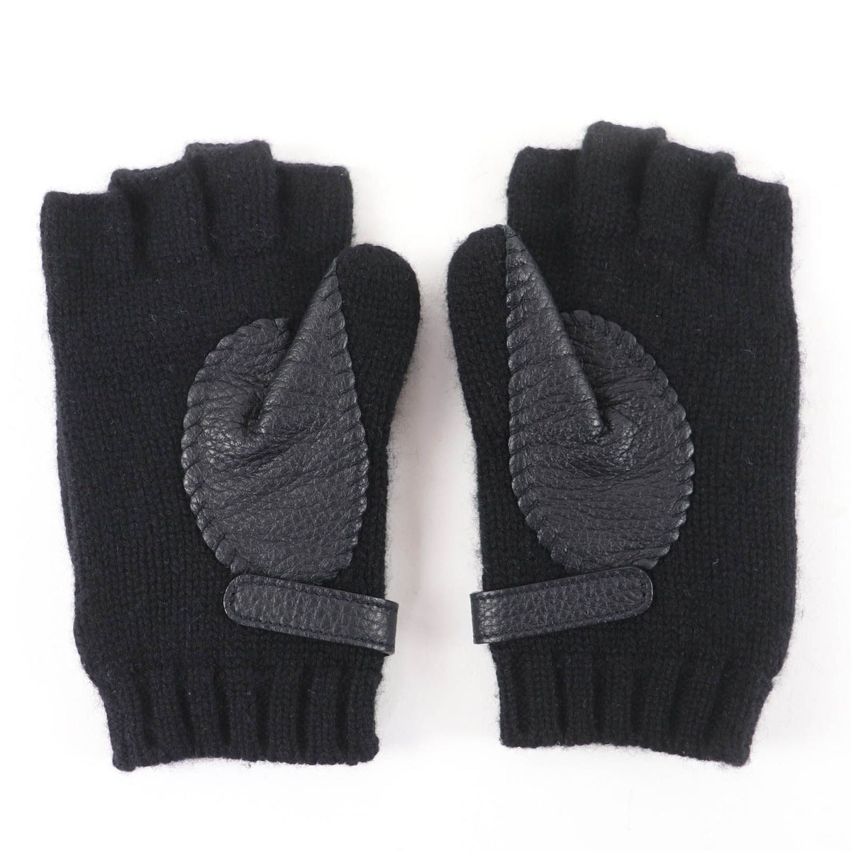 Hermes Baltimore Mittens Cashmere Leather Silver Series Knit Gloves Black — view 5