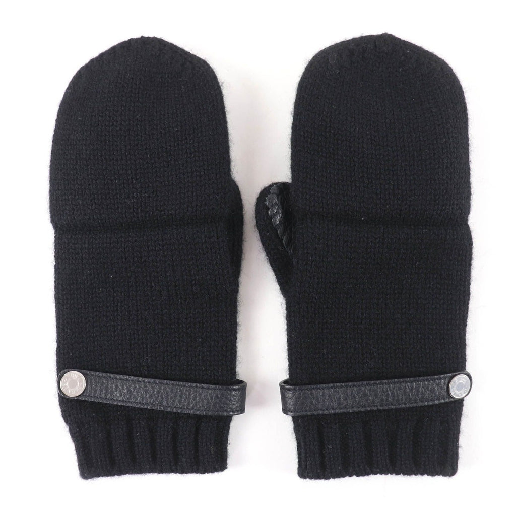 Hermes Baltimore Mittens Cashmere Leather Silver Series Knit Gloves Black — view 7