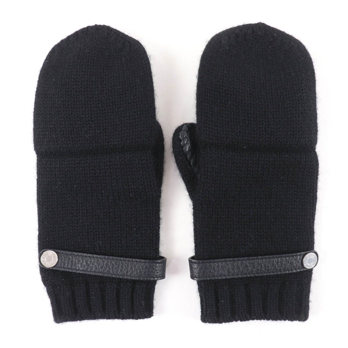 Hermes Baltimore Mittens Cashmere Leather Silver Series Knit Gloves Black — view 7