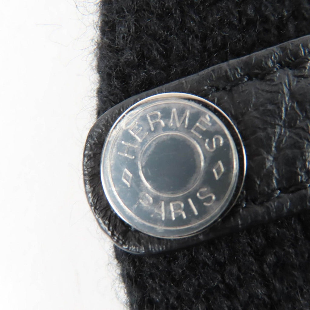 Hermes Baltimore Mittens Cashmere Leather Silver Series Knit Gloves Black — view 8